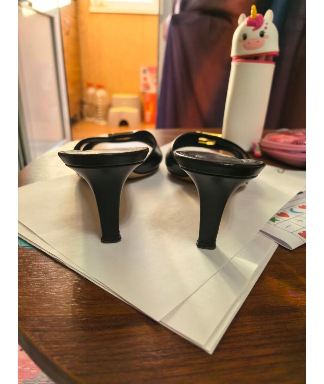 FENDI Черные кожаные босоножки, фото 4