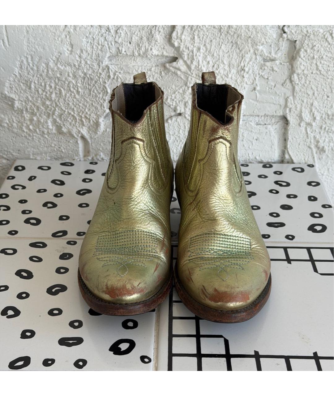 GOLDEN GOOSE DELUXE BRAND Золотые кожаные полусапоги, фото 3