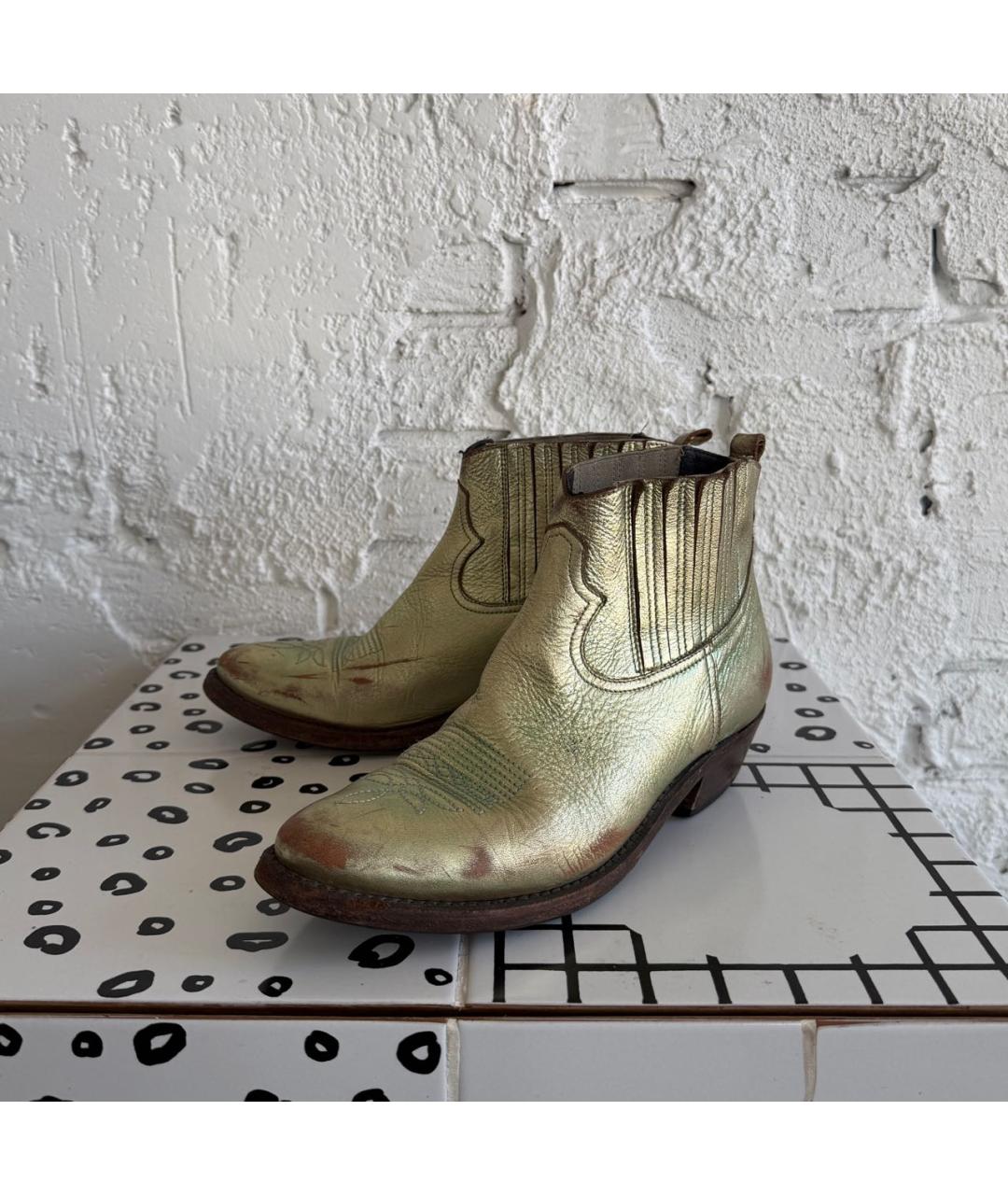 GOLDEN GOOSE DELUXE BRAND Золотые кожаные полусапоги, фото 6