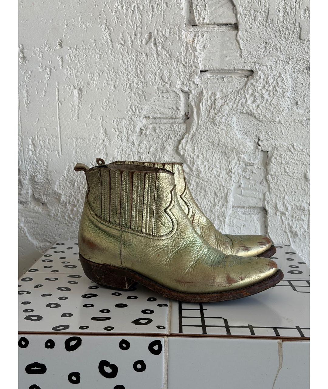 GOLDEN GOOSE DELUXE BRAND Золотые кожаные полусапоги, фото 7