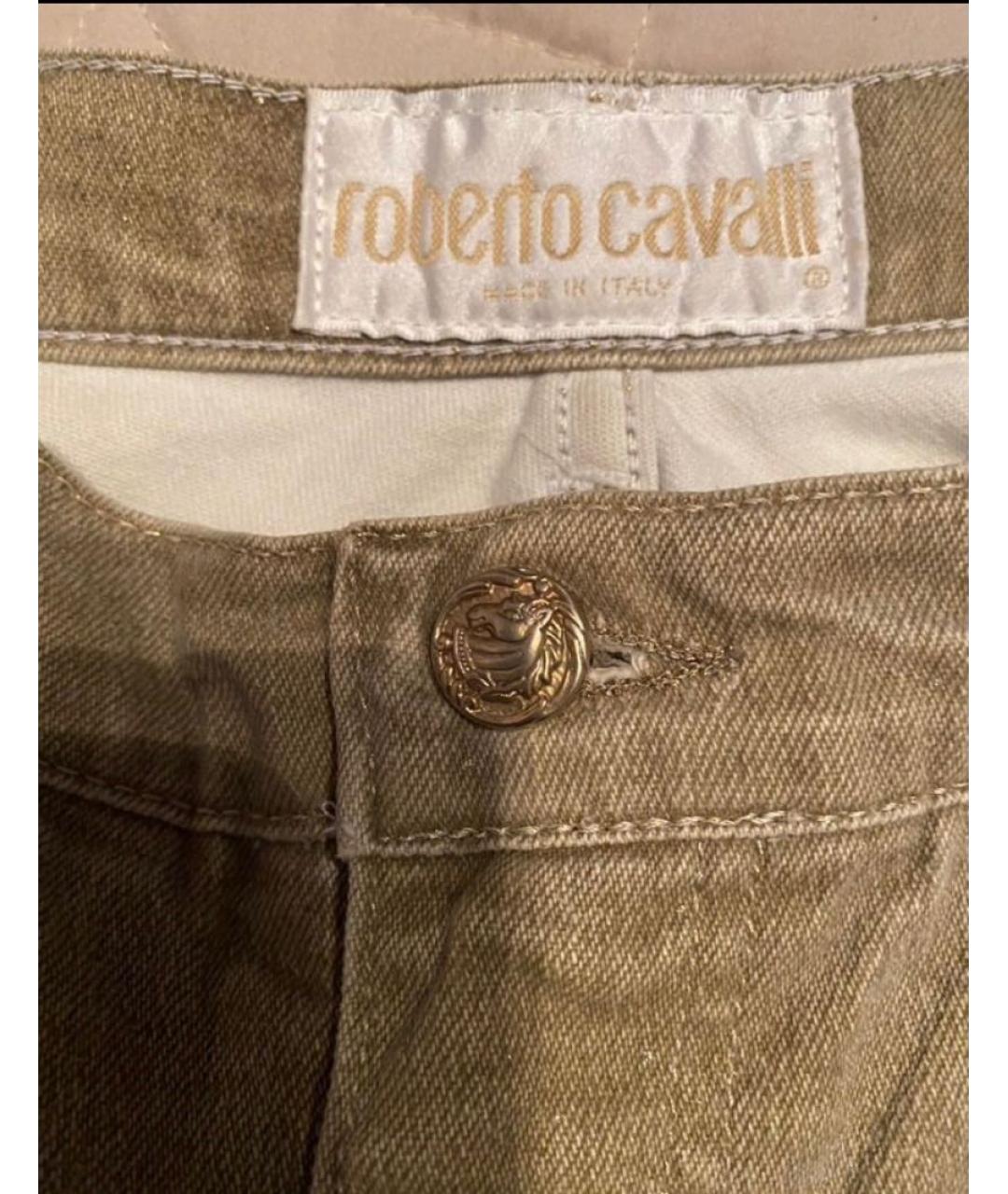 ROBERTO CAVALLI Хаки хлопко-эластановые прямые джинсы, фото 3