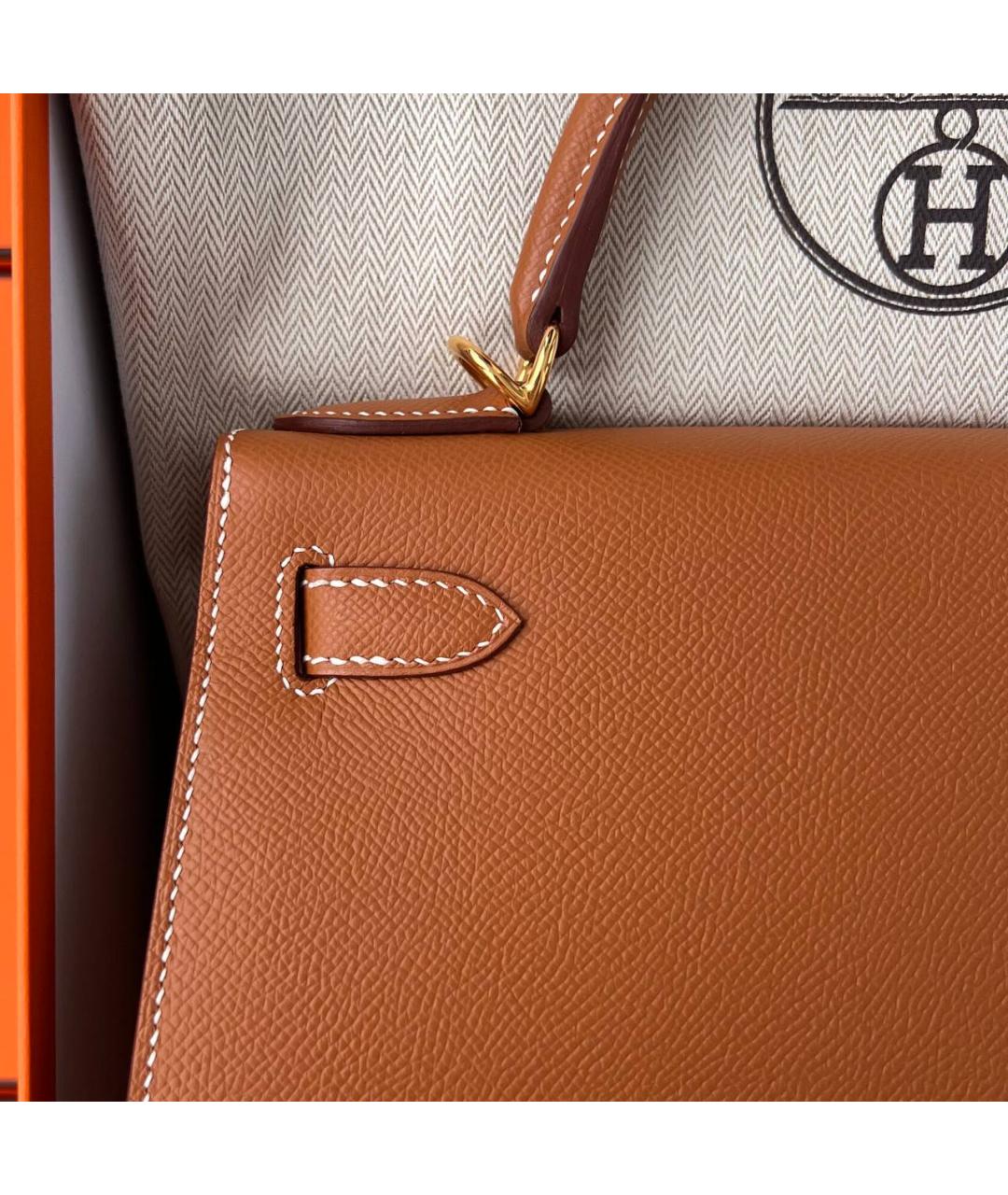 HERMES Золотая кожаная сумка с короткими ручками, фото 5