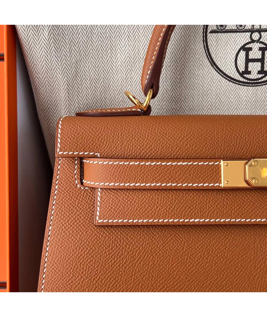 HERMES Золотая кожаная сумка с короткими ручками, фото 4