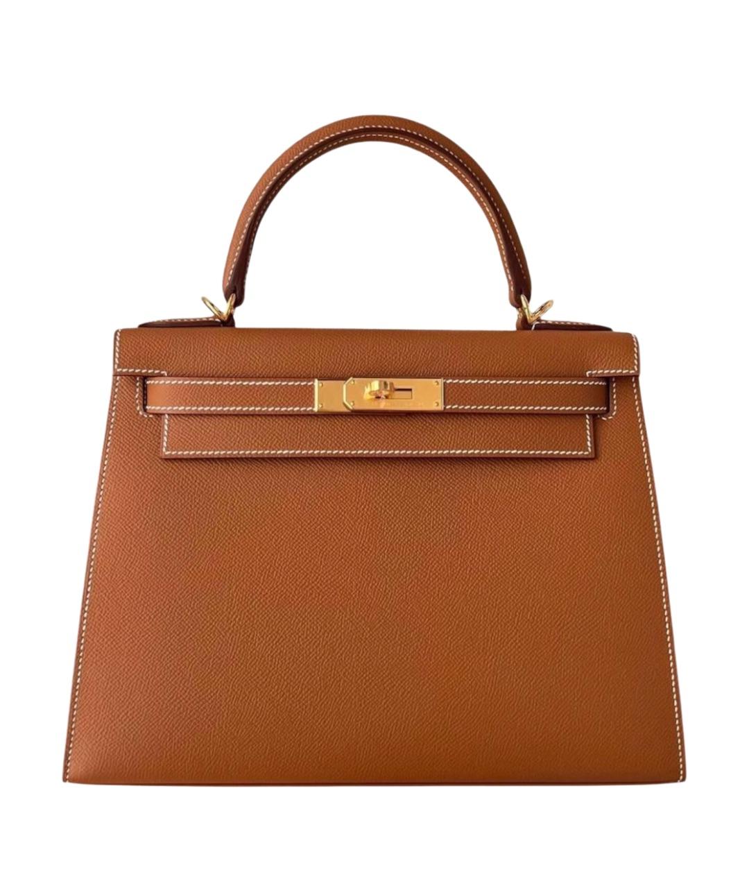 HERMES Золотая кожаная сумка с короткими ручками, фото 1