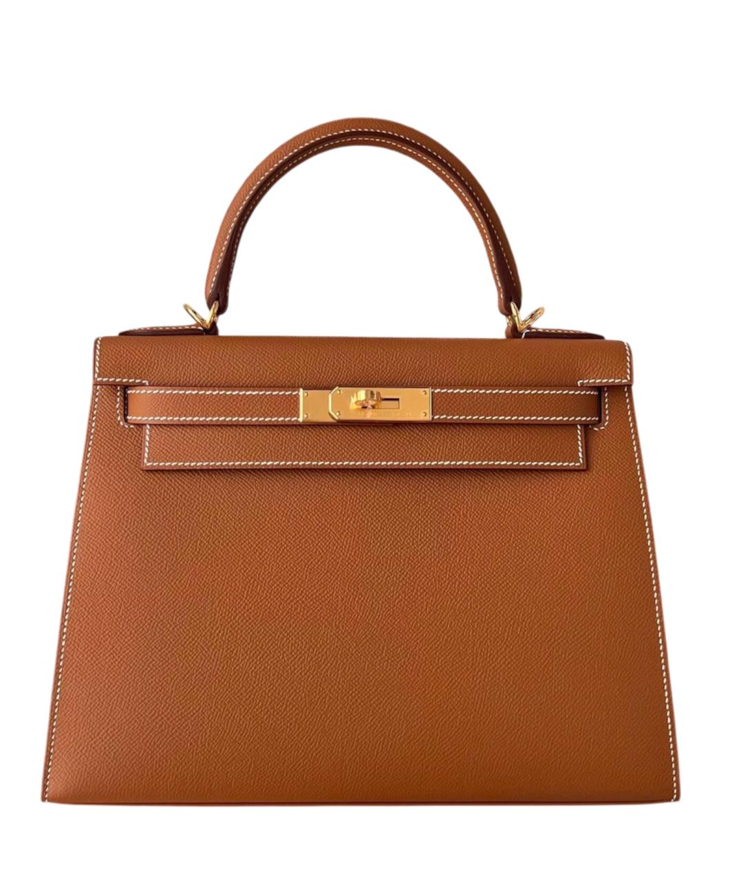 HERMES Золотая кожаная сумка с короткими ручками, фото 6