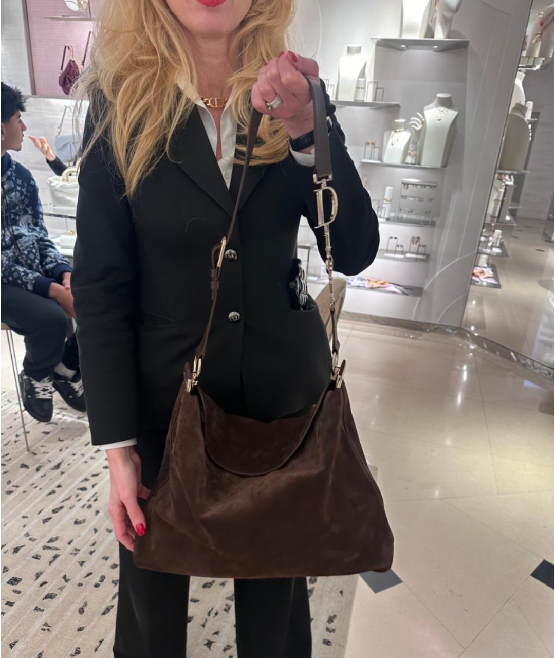 CHRISTIAN DIOR Коричневая замшевая сумка через плечо, фото 3