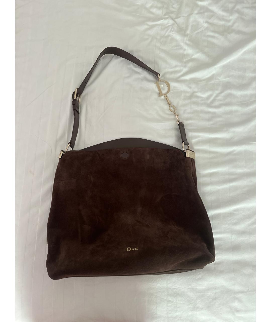 CHRISTIAN DIOR Коричневая замшевая сумка через плечо, фото 4