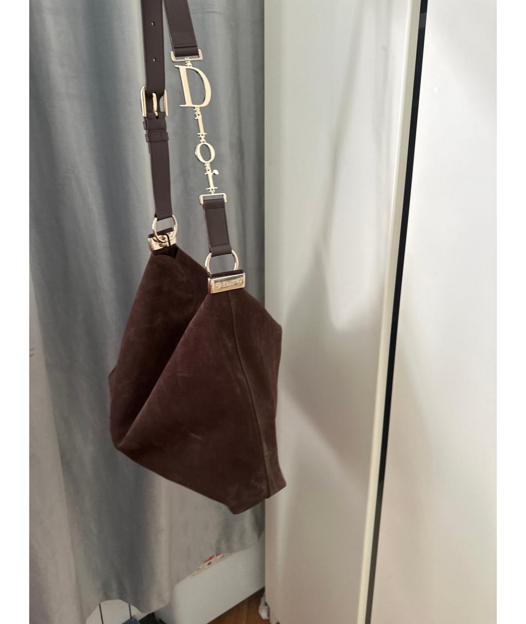 CHRISTIAN DIOR Коричневая замшевая сумка через плечо, фото 5
