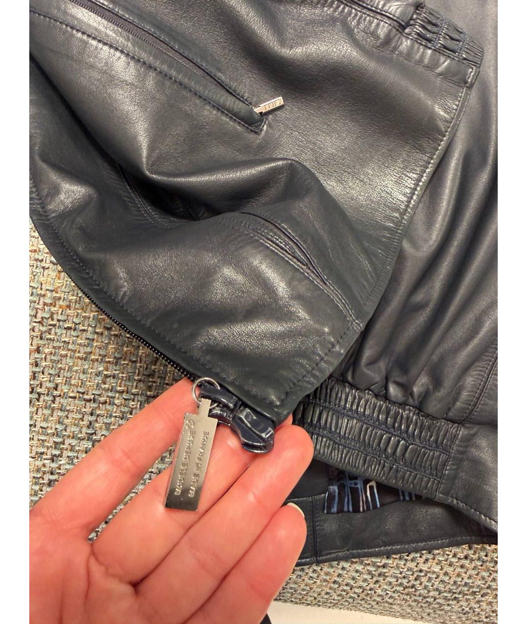 ZILLI Темно-синяя кожаная куртка, фото 5