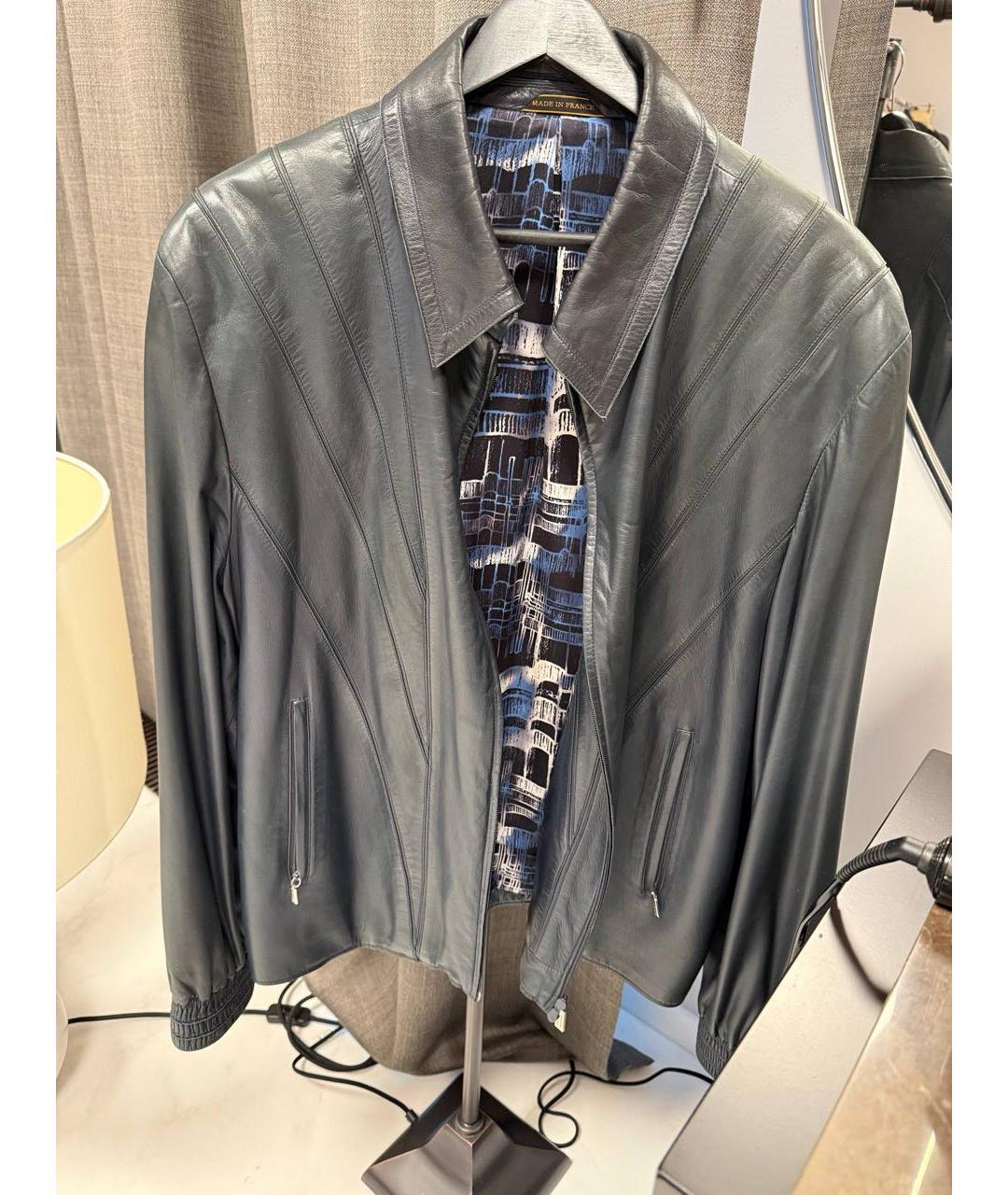 ZILLI Темно-синяя кожаная куртка, фото 9