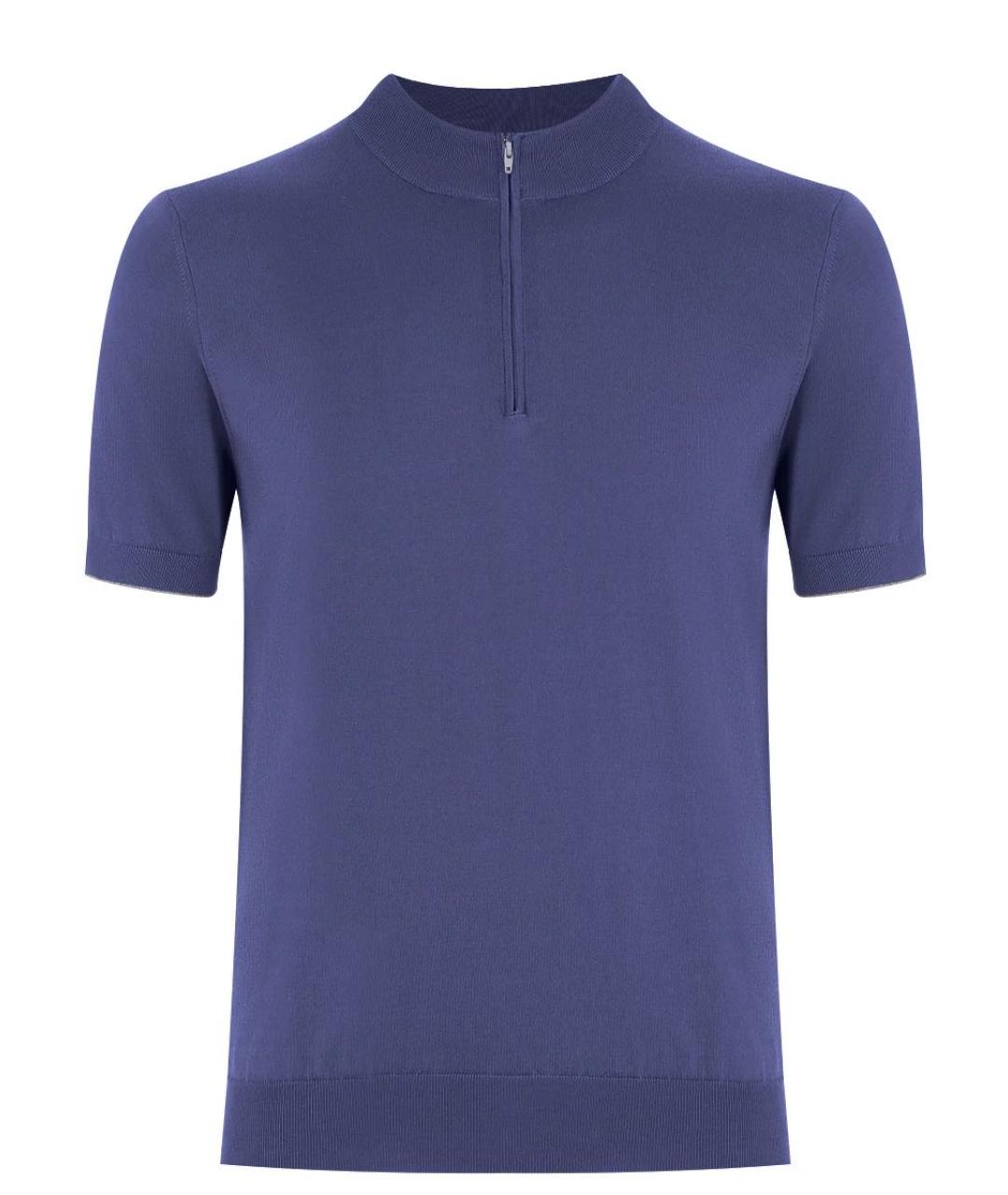 BRUNELLO CUCINELLI Голубое хлопковое поло с коротким рукавом, фото 5