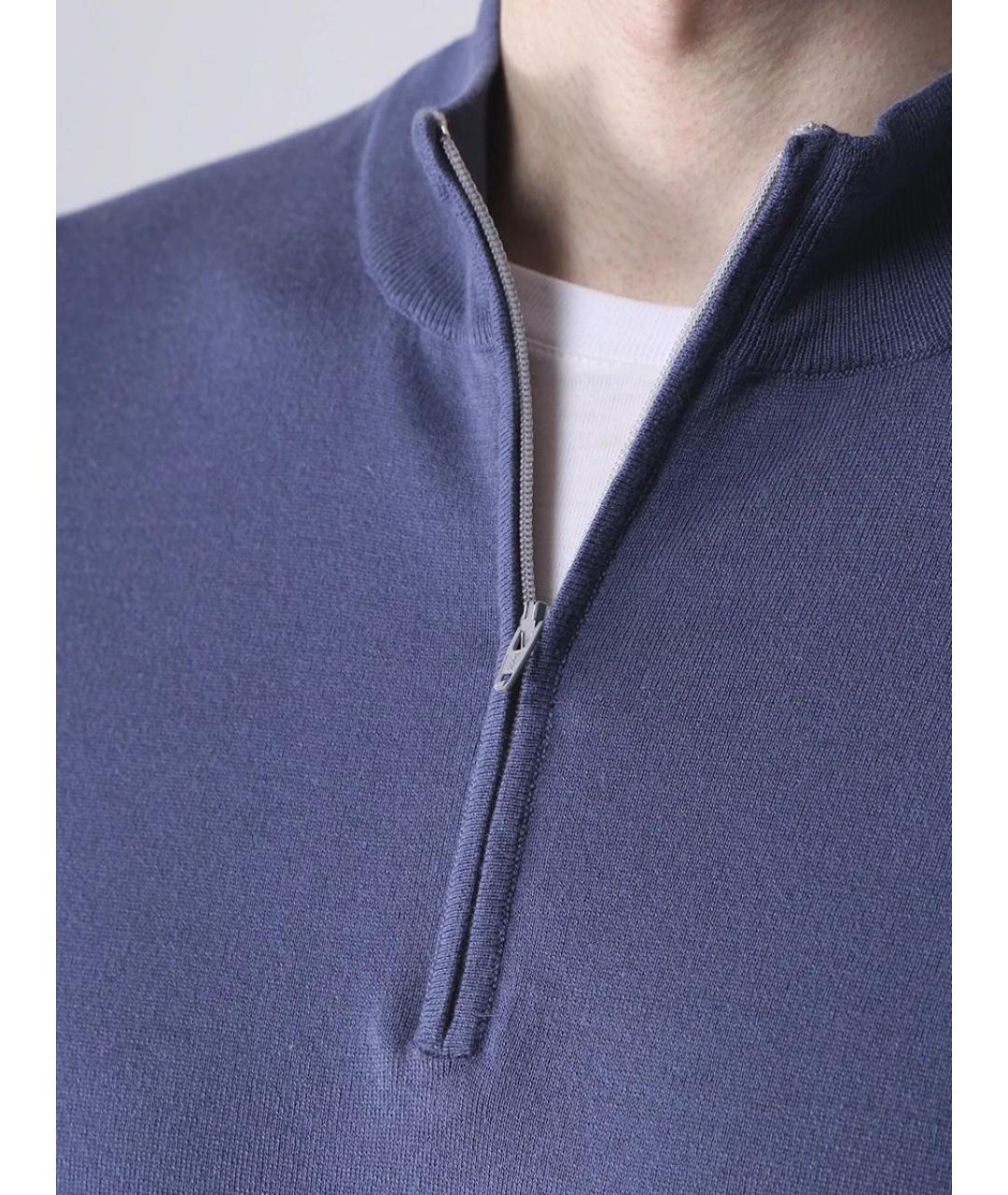 BRUNELLO CUCINELLI Голубое хлопковое поло с коротким рукавом, фото 3