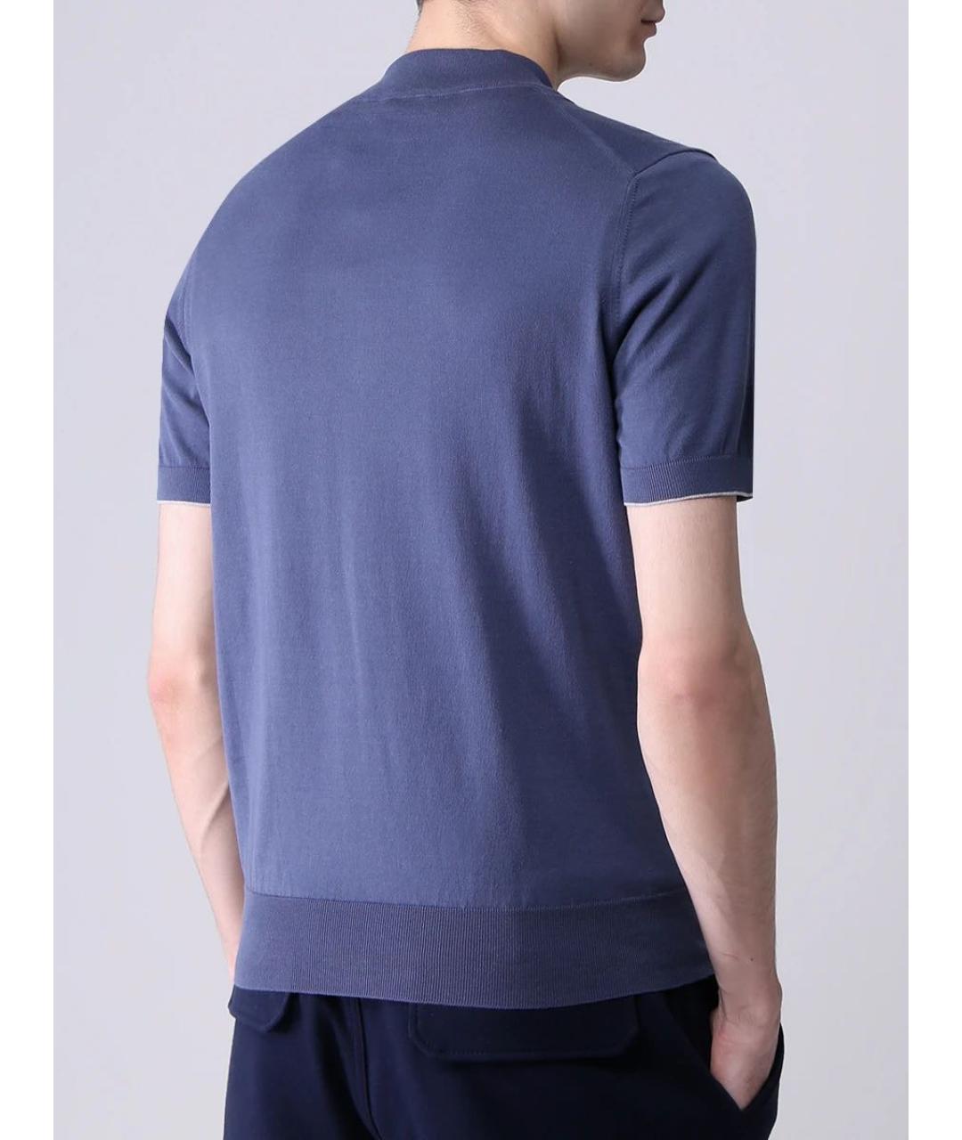 BRUNELLO CUCINELLI Голубое хлопковое поло с коротким рукавом, фото 4