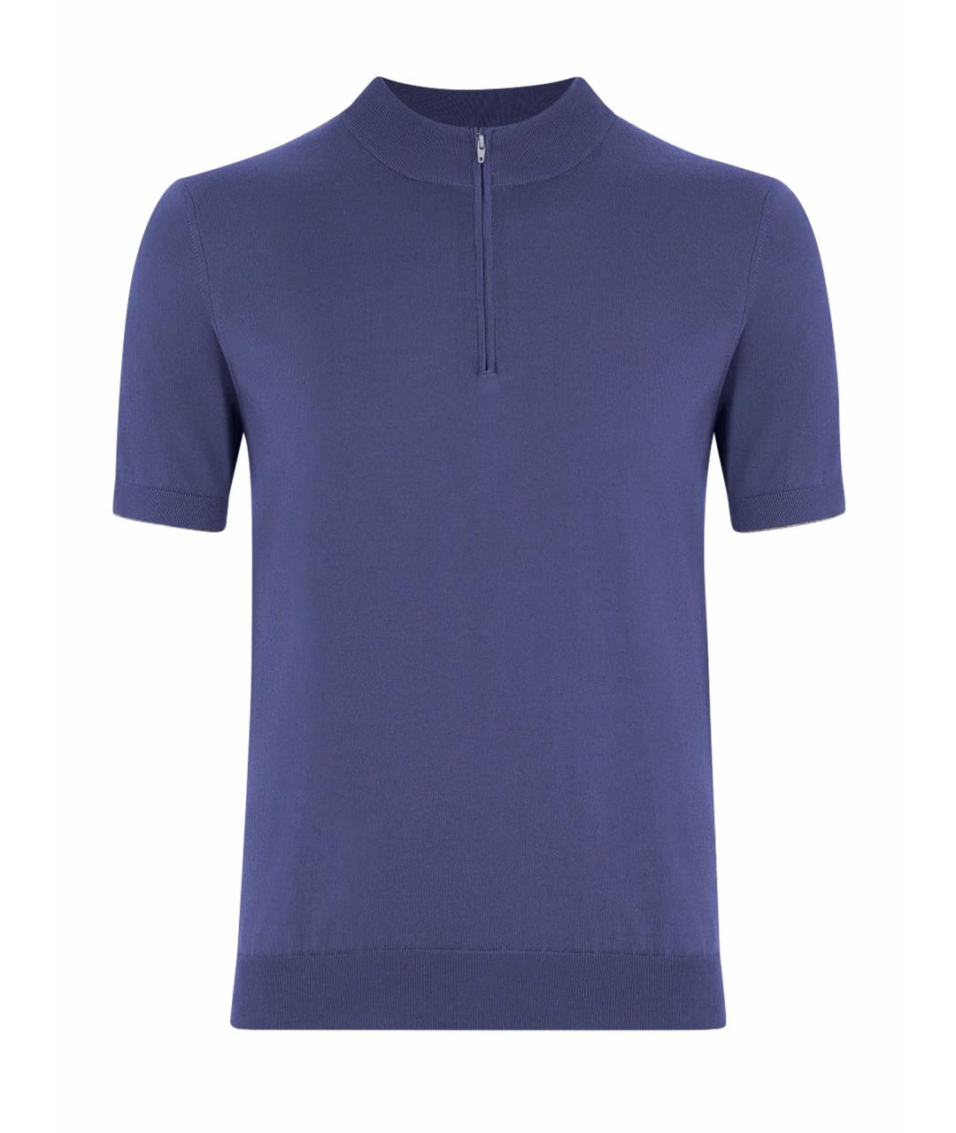 BRUNELLO CUCINELLI Голубое хлопковое поло с коротким рукавом, фото 1