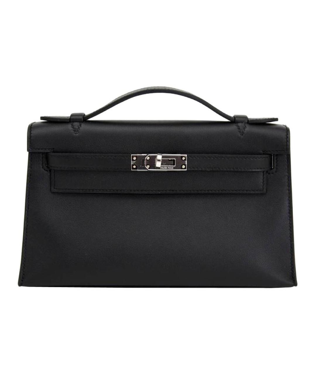 HERMES Черная кожаная сумка с короткими ручками, фото 1