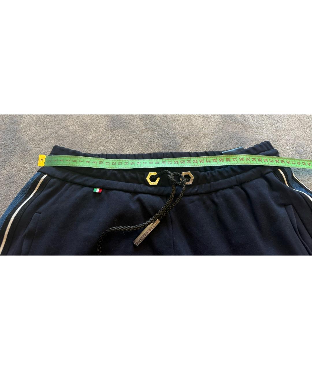 PHILIPP PLEIN Темно-синие хлопко-эластановые повседневные брюки, фото 7