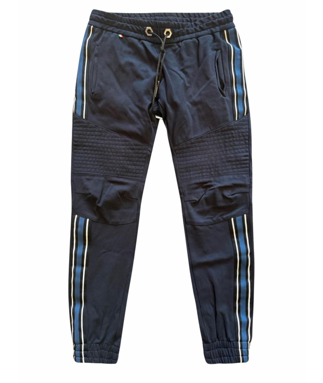 PHILIPP PLEIN Темно-синие хлопко-эластановые повседневные брюки, фото 1