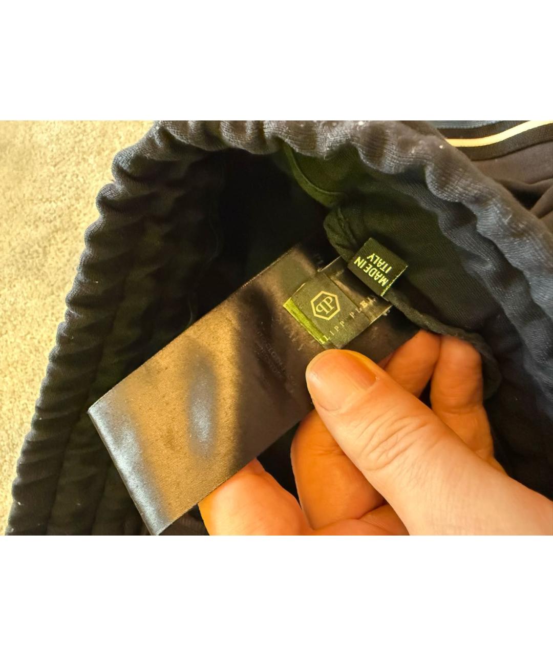 PHILIPP PLEIN Темно-синие хлопко-эластановые повседневные брюки, фото 6