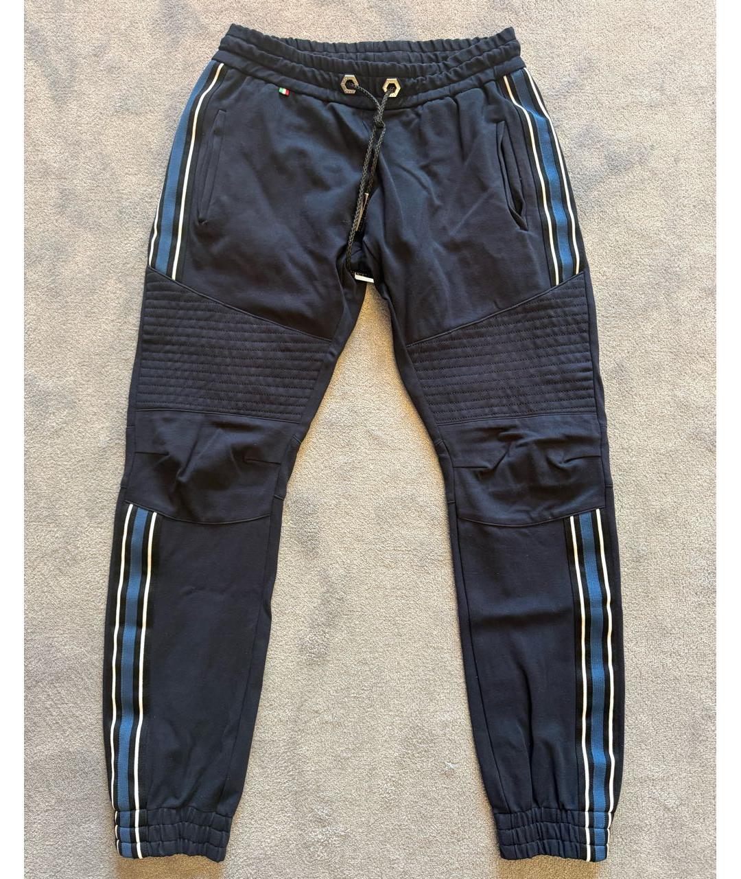 PHILIPP PLEIN Темно-синие хлопко-эластановые повседневные брюки, фото 9