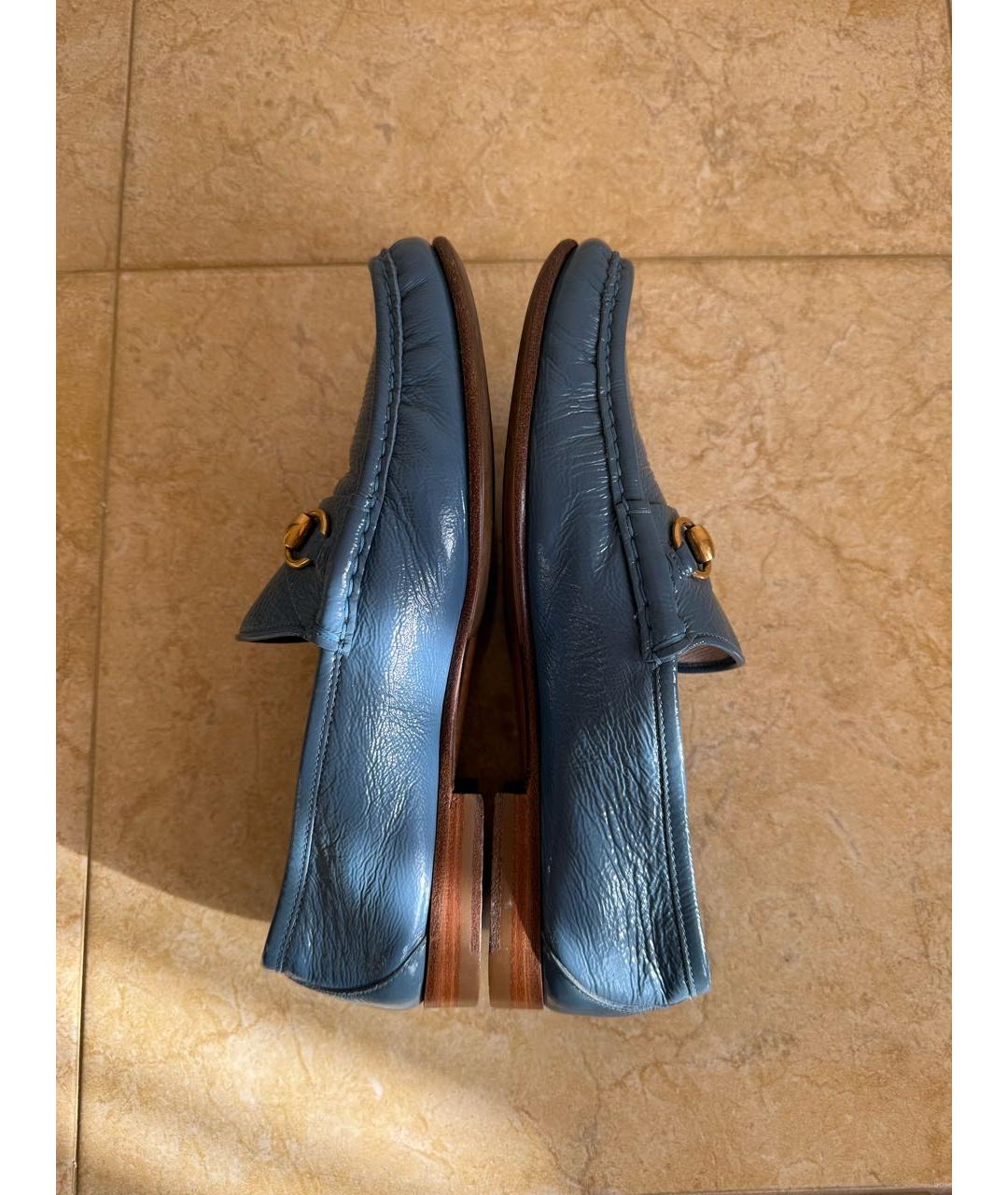 GUCCI Синие лоферы из лакированной кожи, фото 4