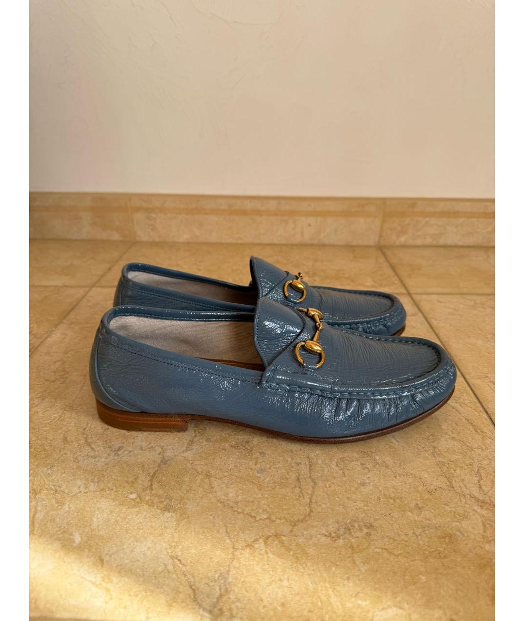 GUCCI Синие лоферы из лакированной кожи, фото 5