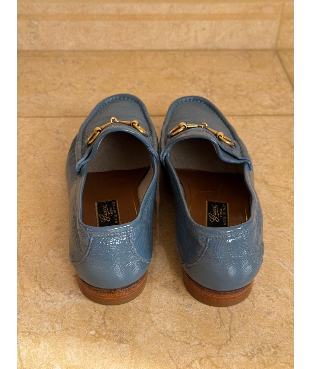 GUCCI Синие лоферы из лакированной кожи, фото 3