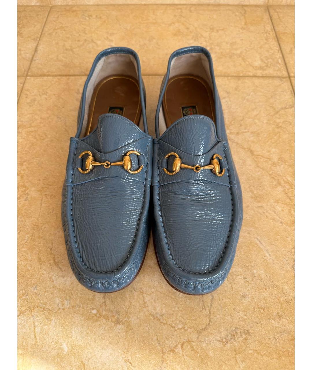 GUCCI Синие лоферы из лакированной кожи, фото 6