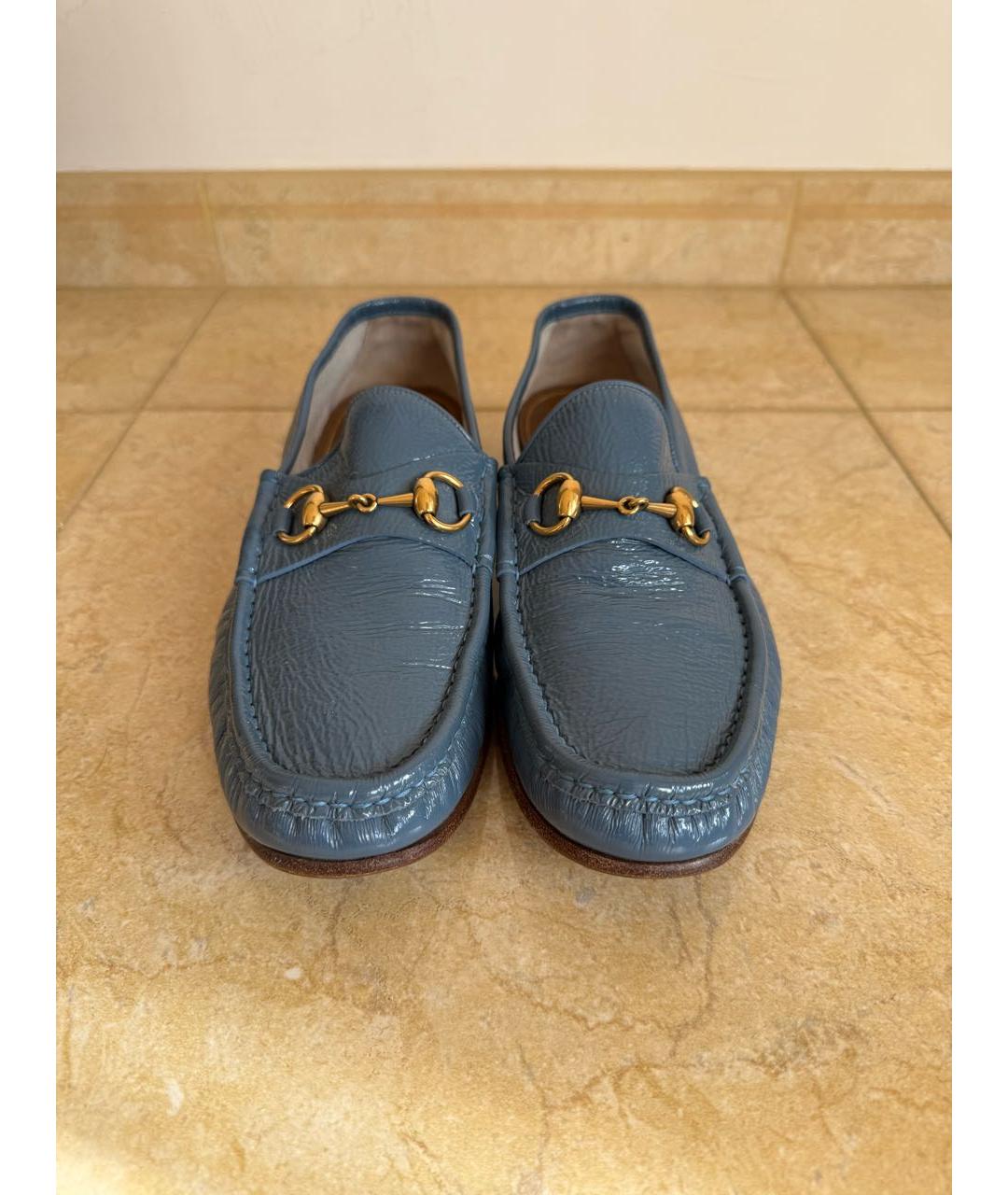 GUCCI Синие лоферы из лакированной кожи, фото 2