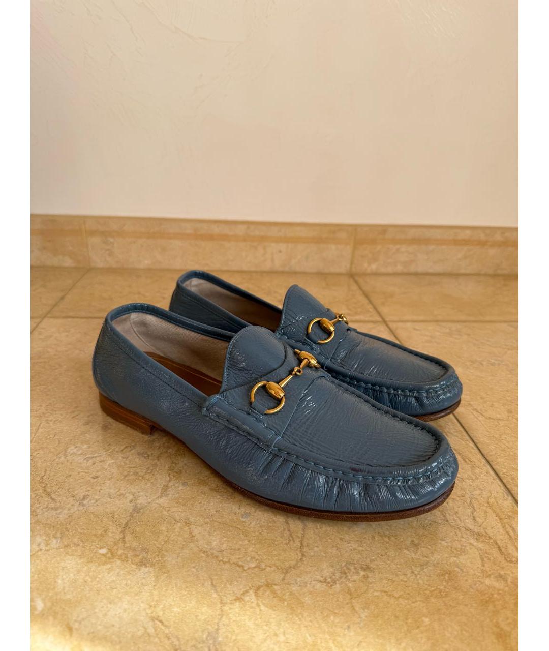 GUCCI Синие лоферы из лакированной кожи, фото 8