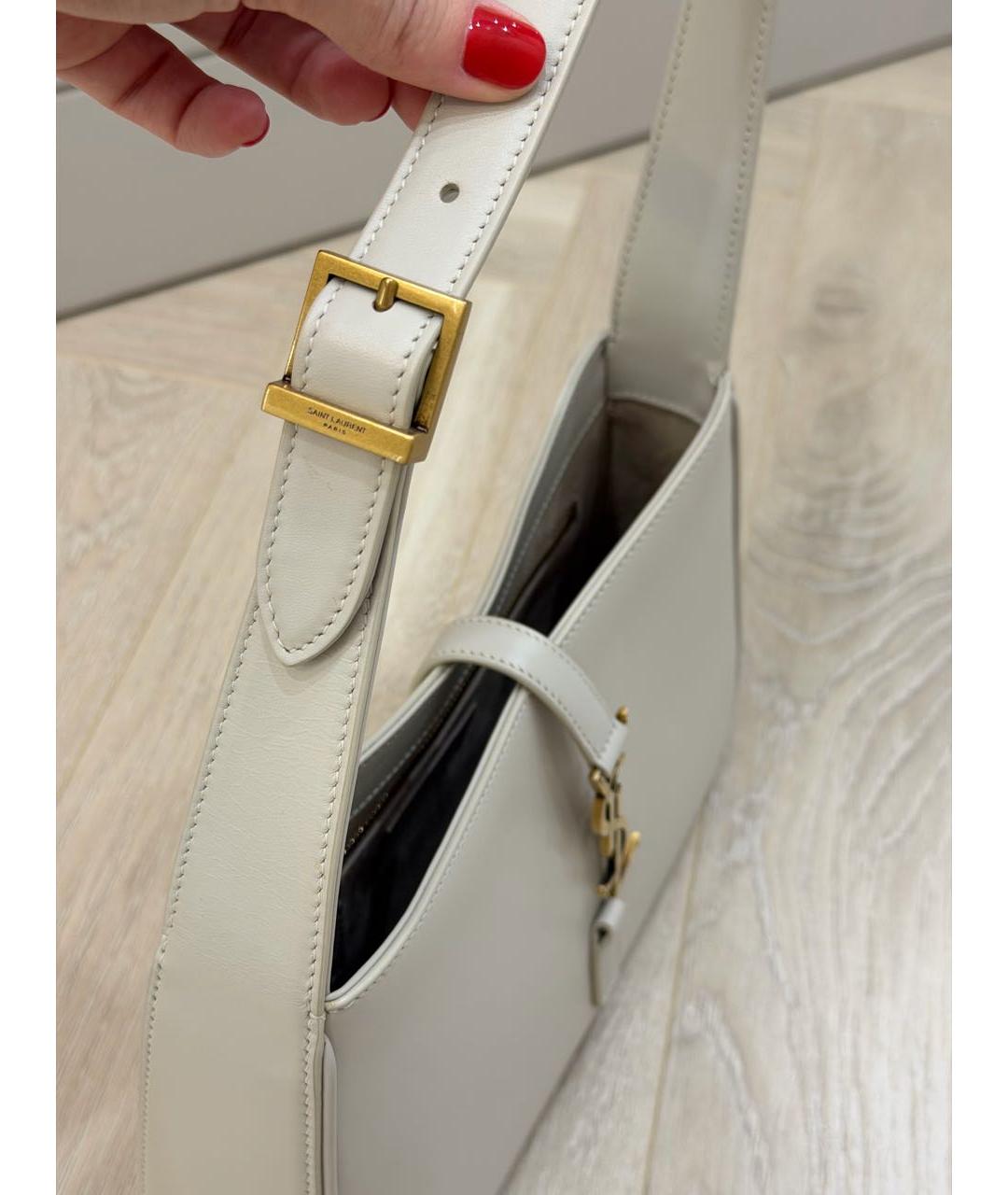SAINT LAURENT Белая кожаная сумка с короткими ручками, фото 8