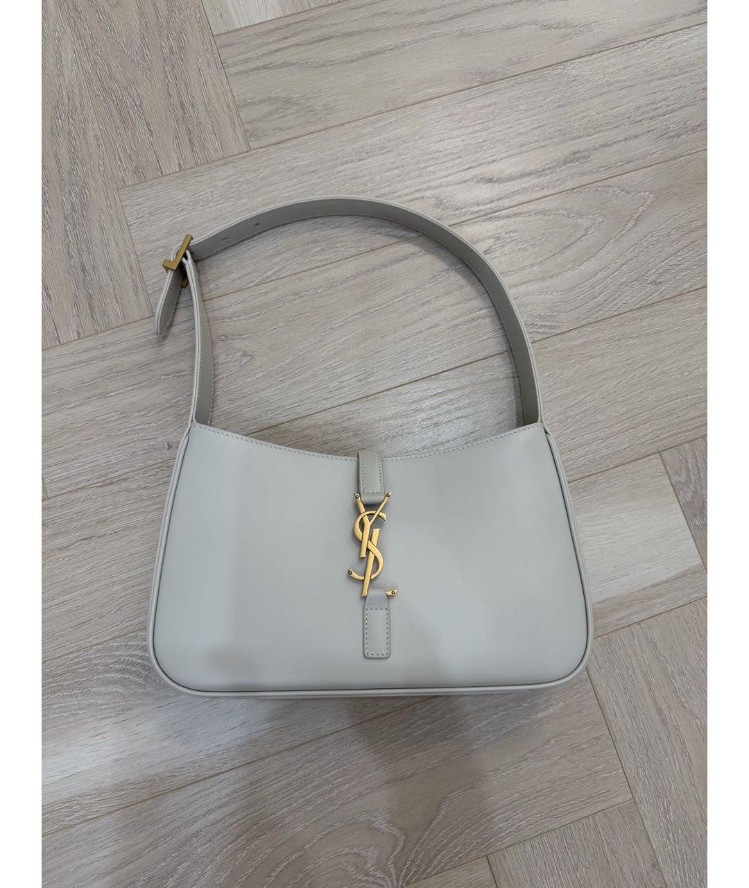 SAINT LAURENT Белая кожаная сумка с короткими ручками, фото 9