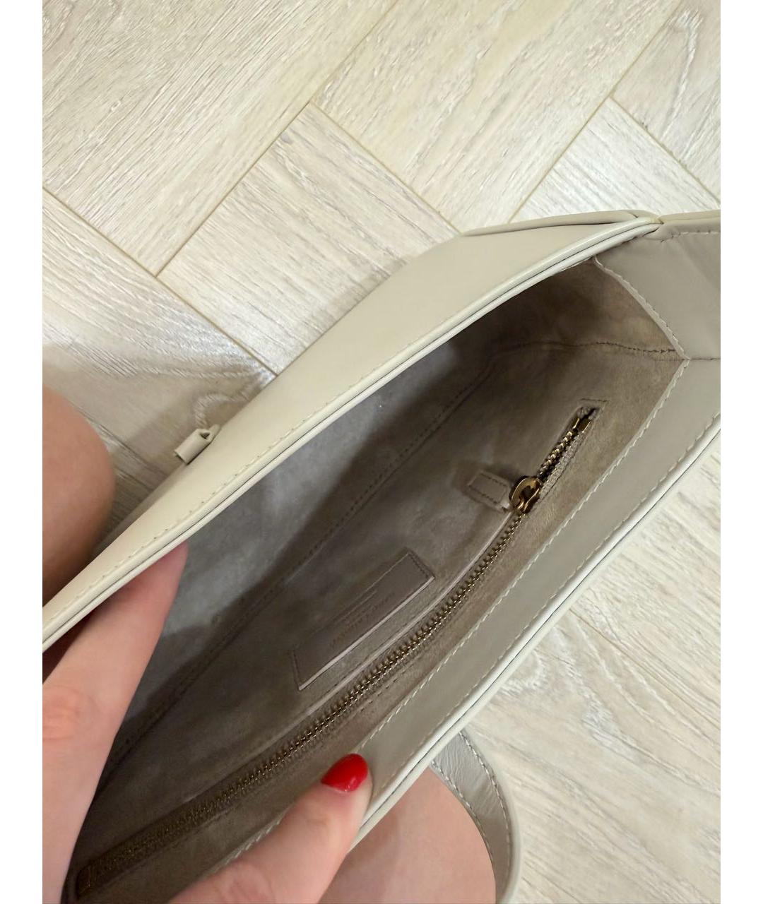 SAINT LAURENT Белая кожаная сумка с короткими ручками, фото 6