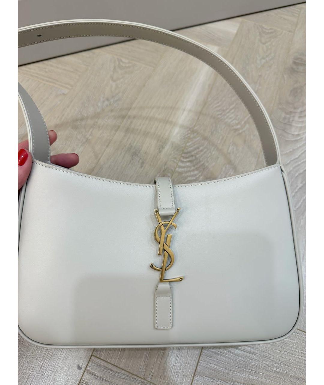 SAINT LAURENT Белая кожаная сумка с короткими ручками, фото 7