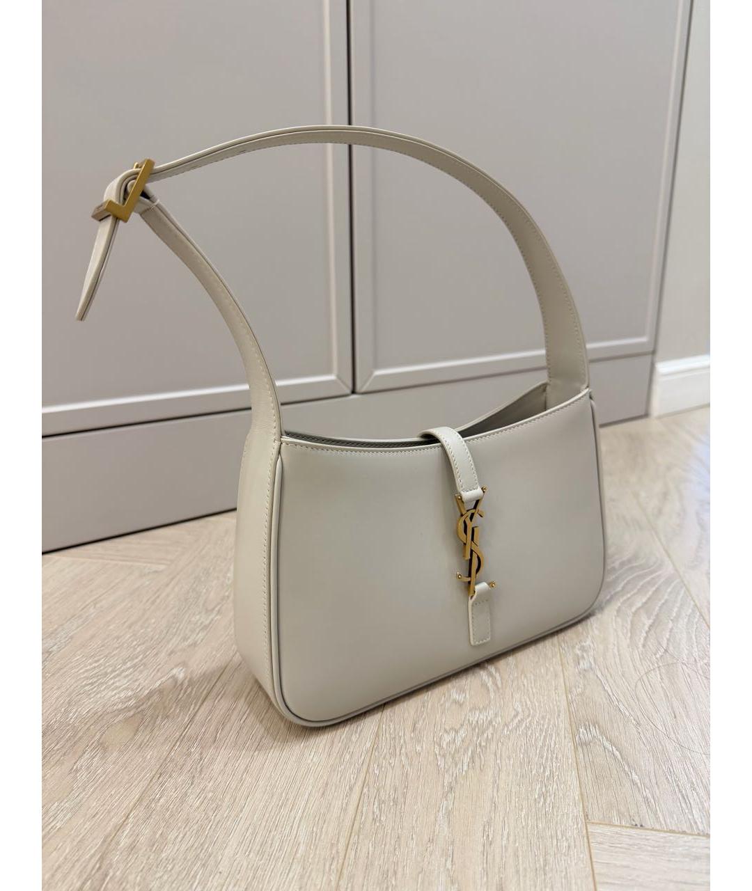 SAINT LAURENT Белая кожаная сумка с короткими ручками, фото 2