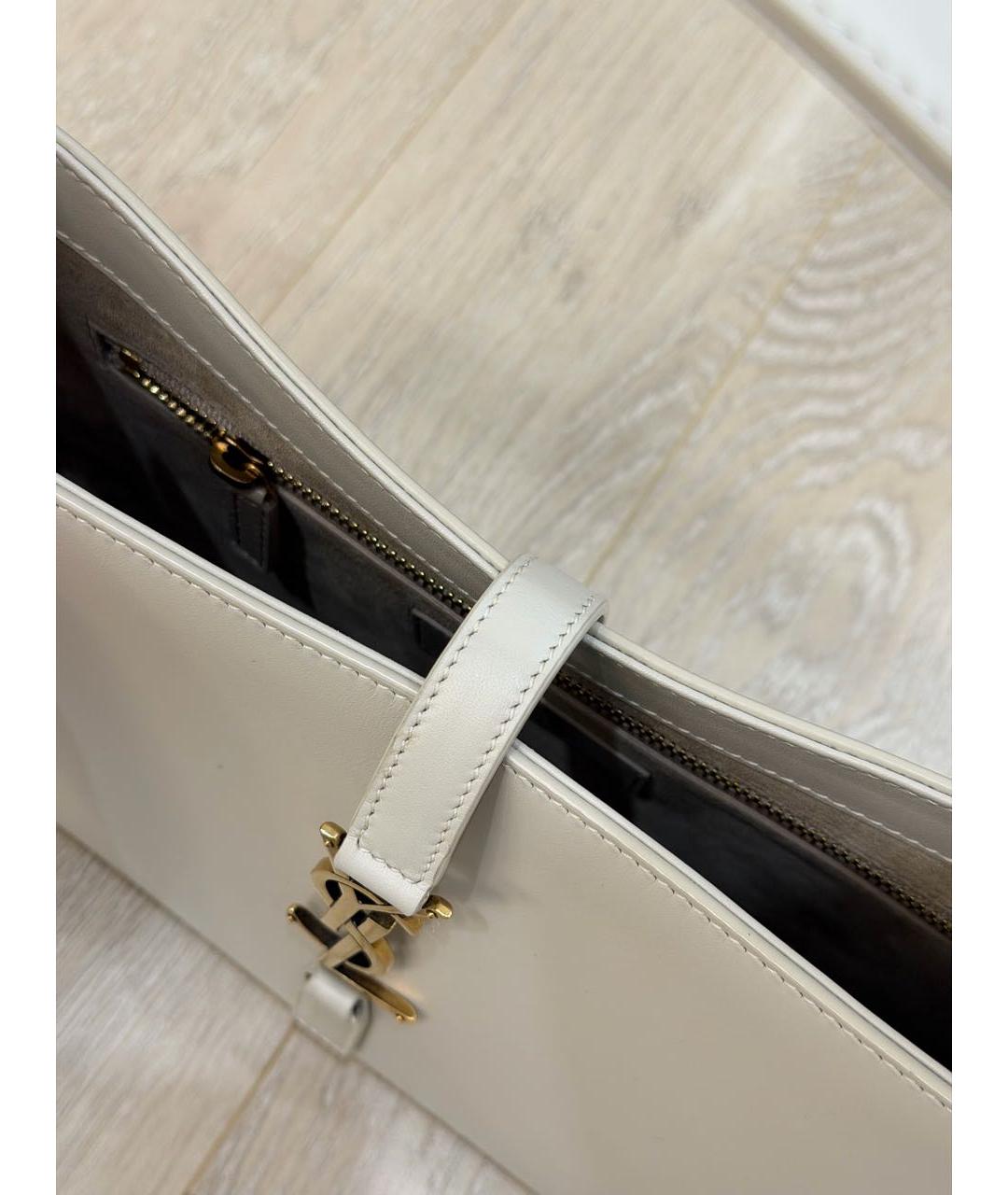 SAINT LAURENT Белая кожаная сумка с короткими ручками, фото 4
