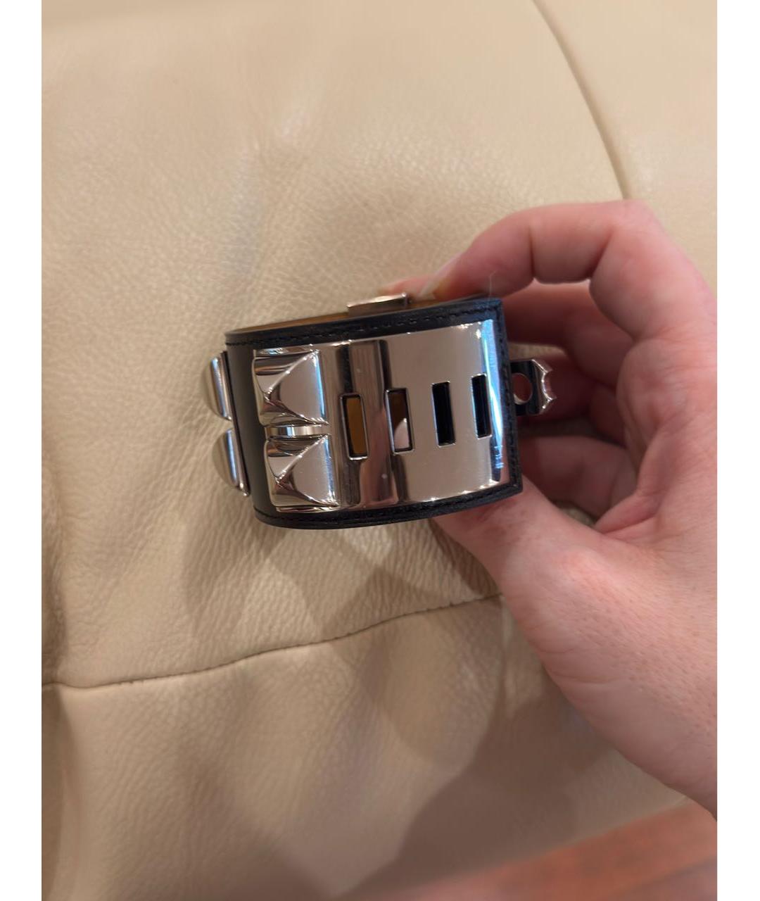 HERMES Черный кожаный браслет, фото 2