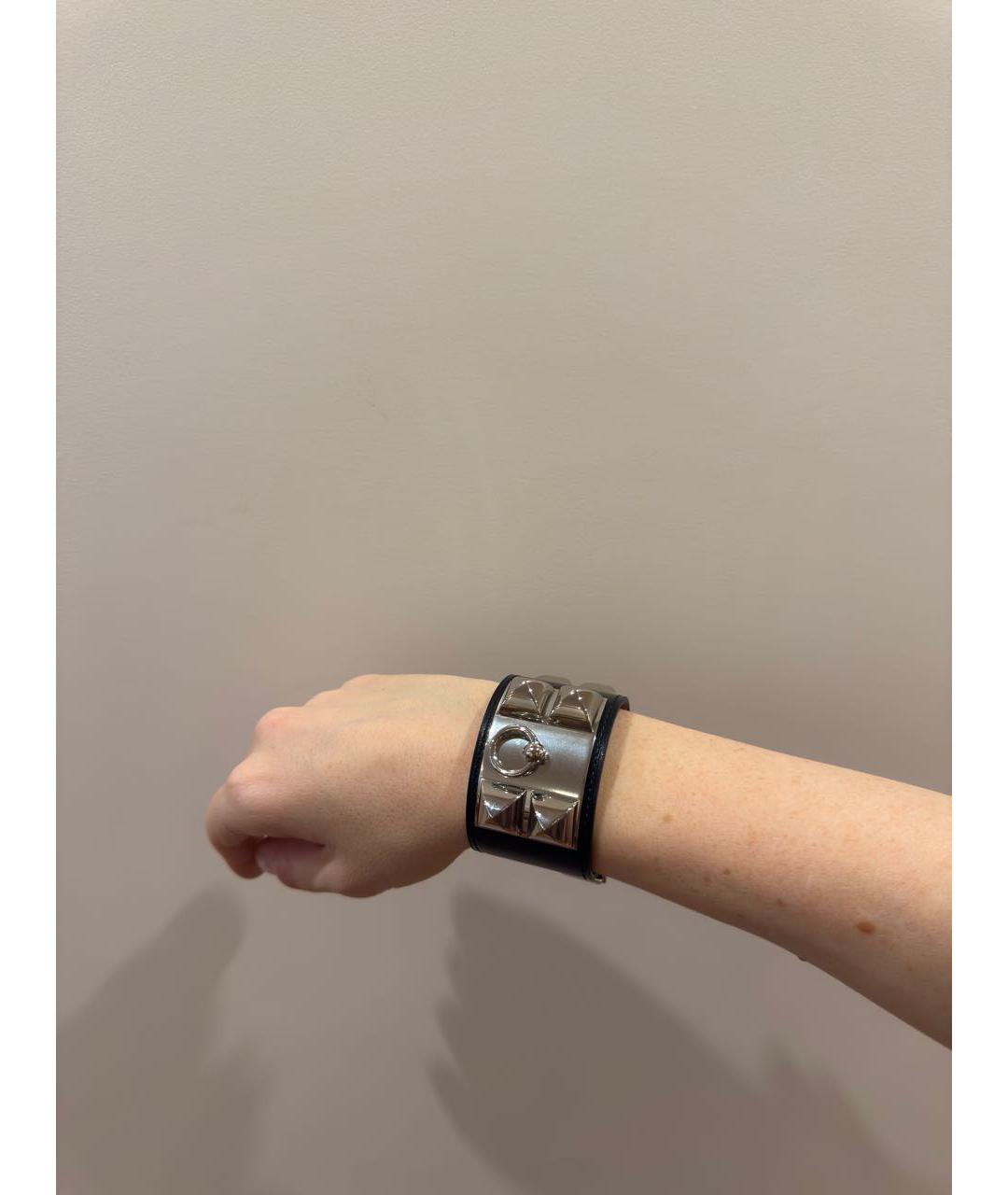 HERMES Черный кожаный браслет, фото 6