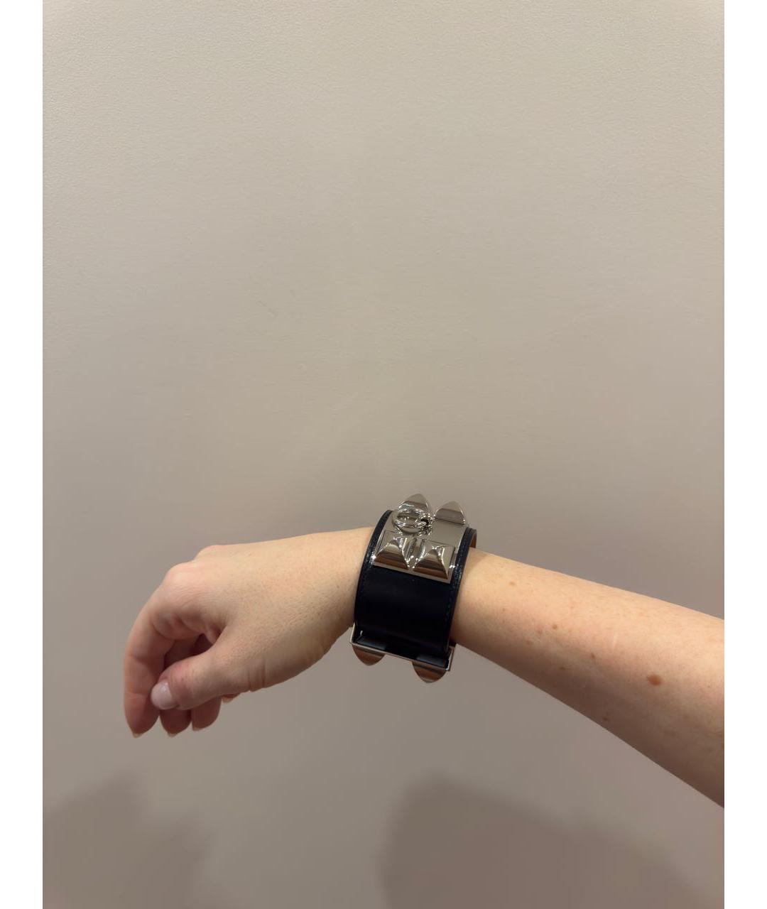 HERMES Черный кожаный браслет, фото 7