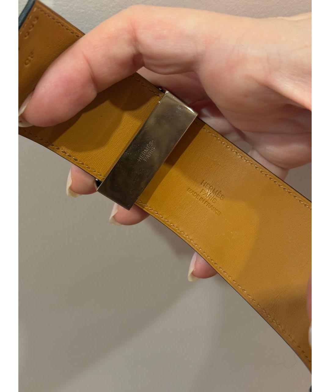 HERMES Черный кожаный браслет, фото 5