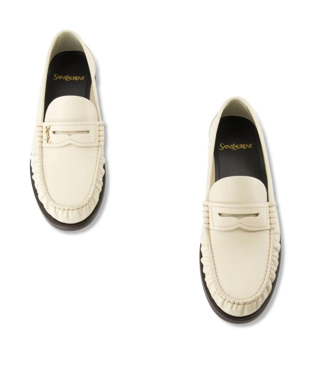SAINT LAURENT Белые кожаные лоферы, фото 2