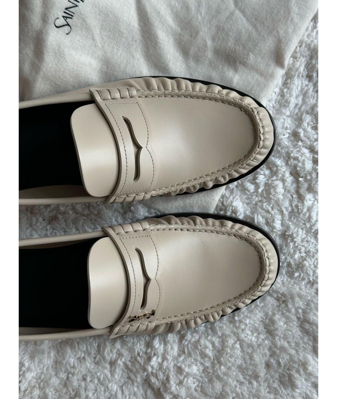 SAINT LAURENT Белые кожаные лоферы, фото 6