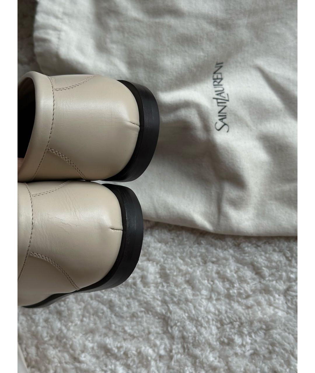 SAINT LAURENT Белые кожаные лоферы, фото 7