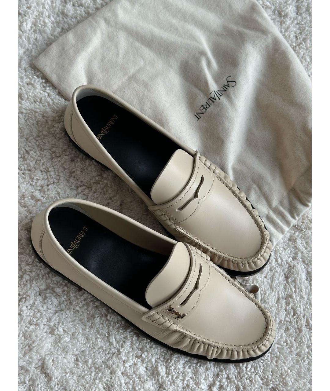 SAINT LAURENT Белые кожаные лоферы, фото 4