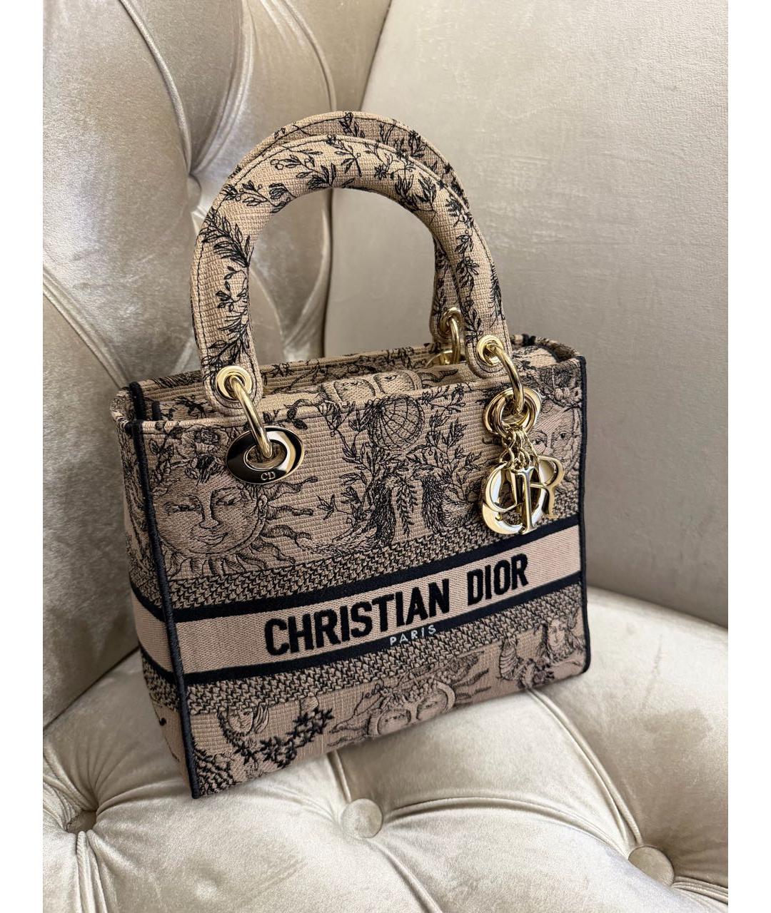 CHRISTIAN DIOR Бежевая тканевая сумка с короткими ручками, фото 2