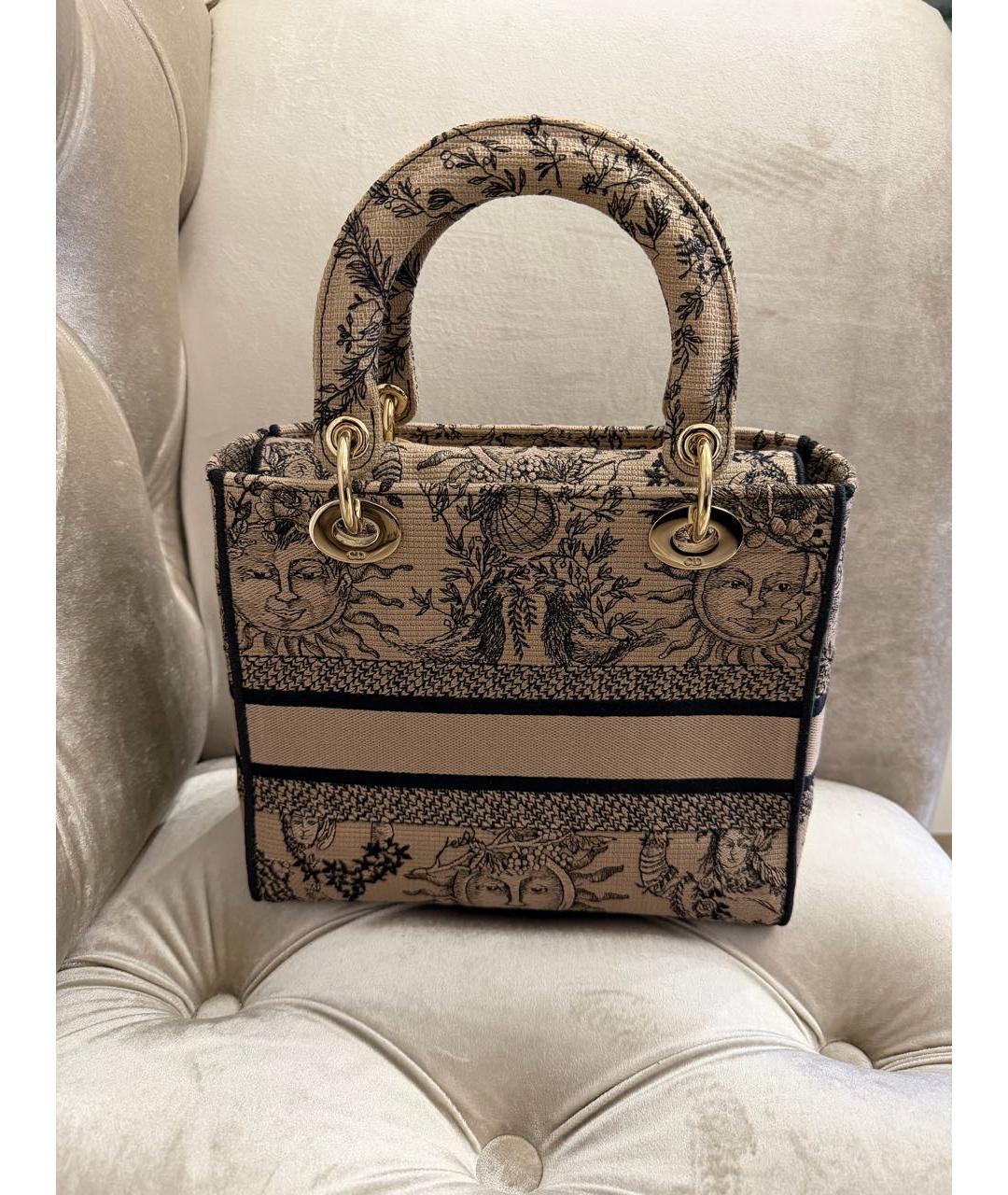 CHRISTIAN DIOR Бежевая тканевая сумка с короткими ручками, фото 3