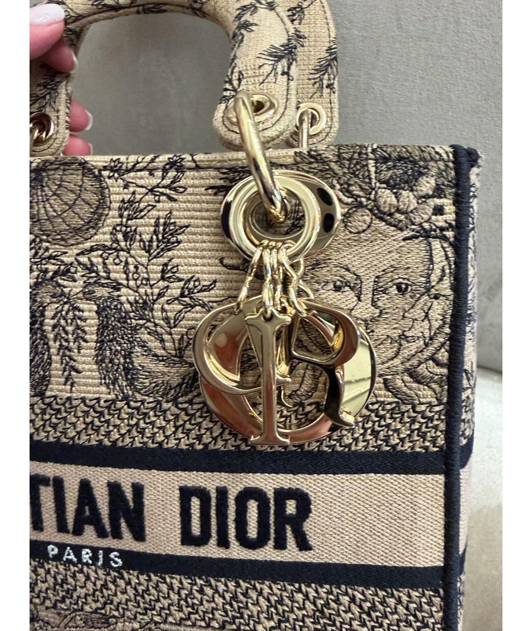 CHRISTIAN DIOR Бежевая тканевая сумка с короткими ручками, фото 6