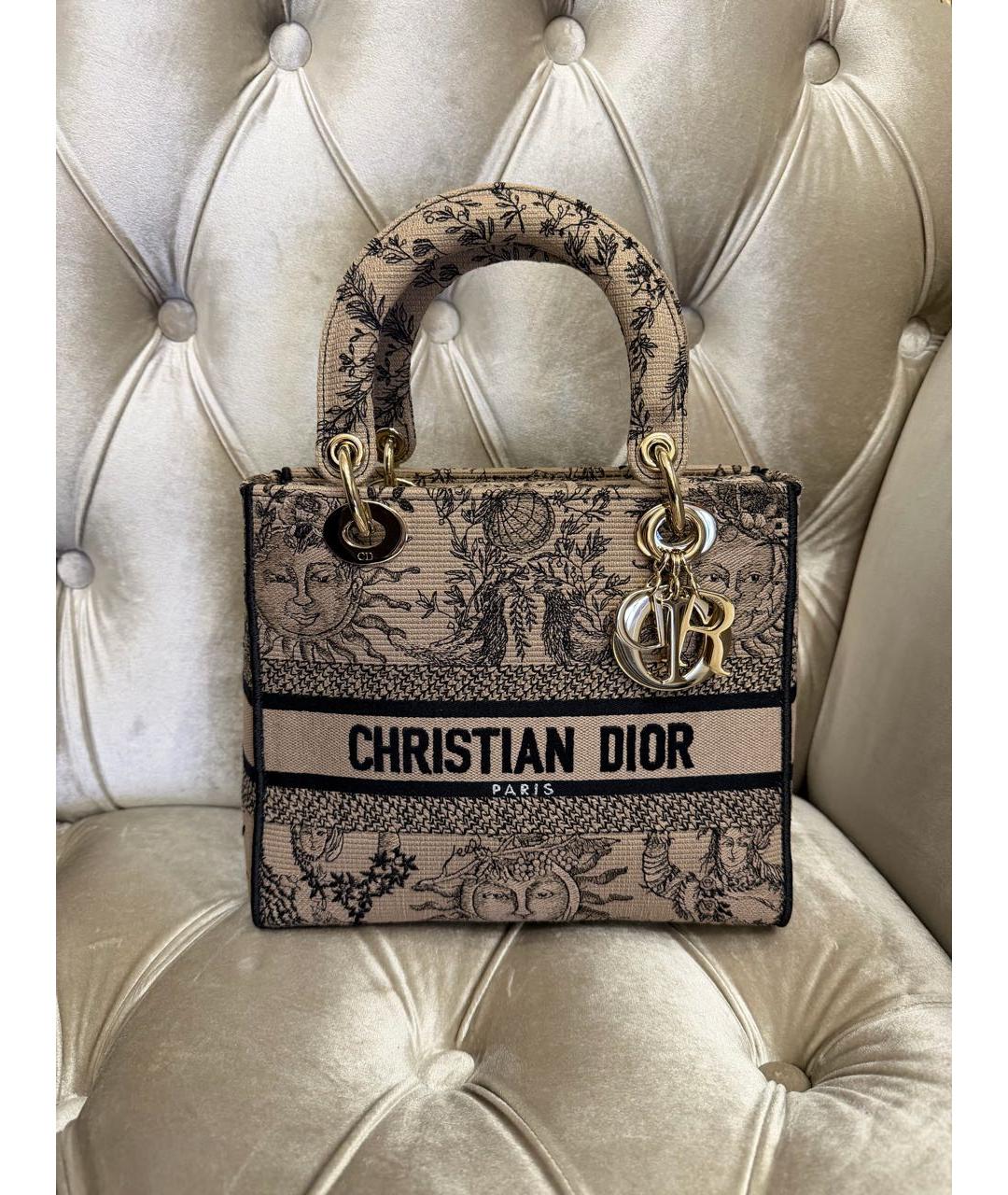 CHRISTIAN DIOR Бежевая тканевая сумка с короткими ручками, фото 8