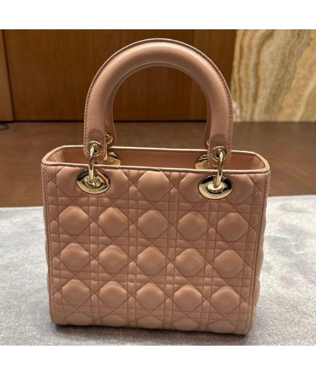 CHRISTIAN DIOR Бежевая кожаная сумка с короткими ручками, фото 3