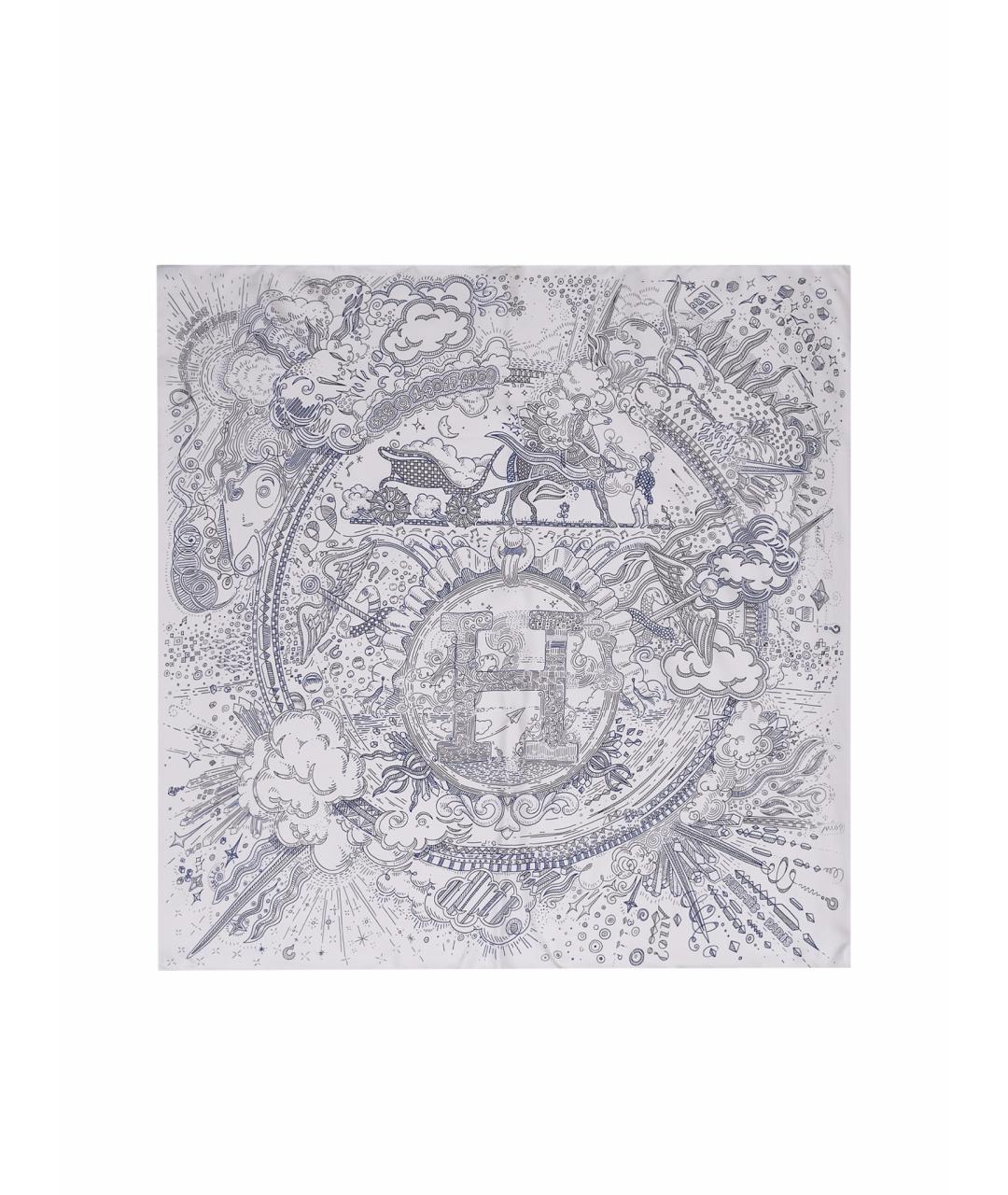 HERMES Белый шелковый платок, фото 1