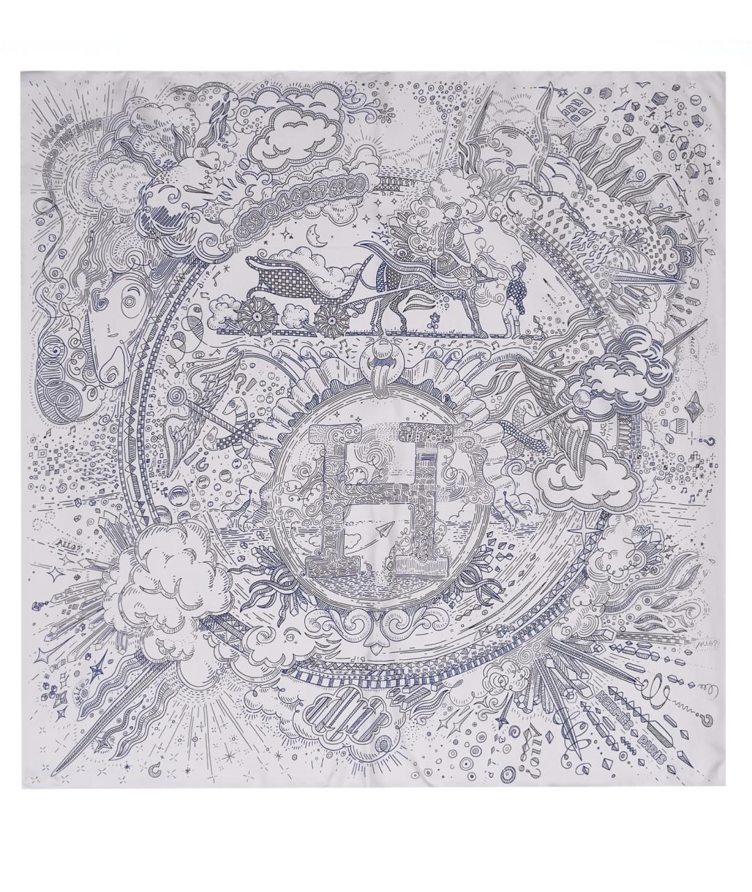 HERMES Белый шелковый платок, фото 5